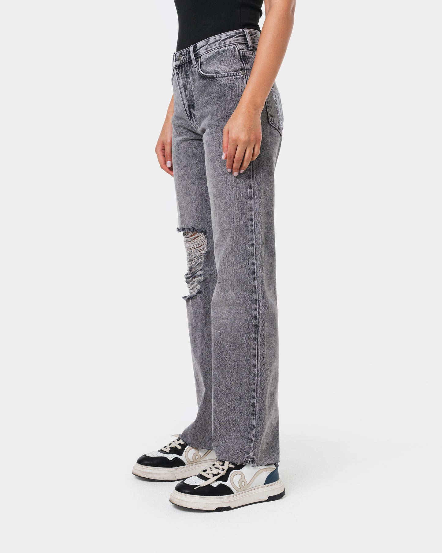W RIPPED JEANS GREY