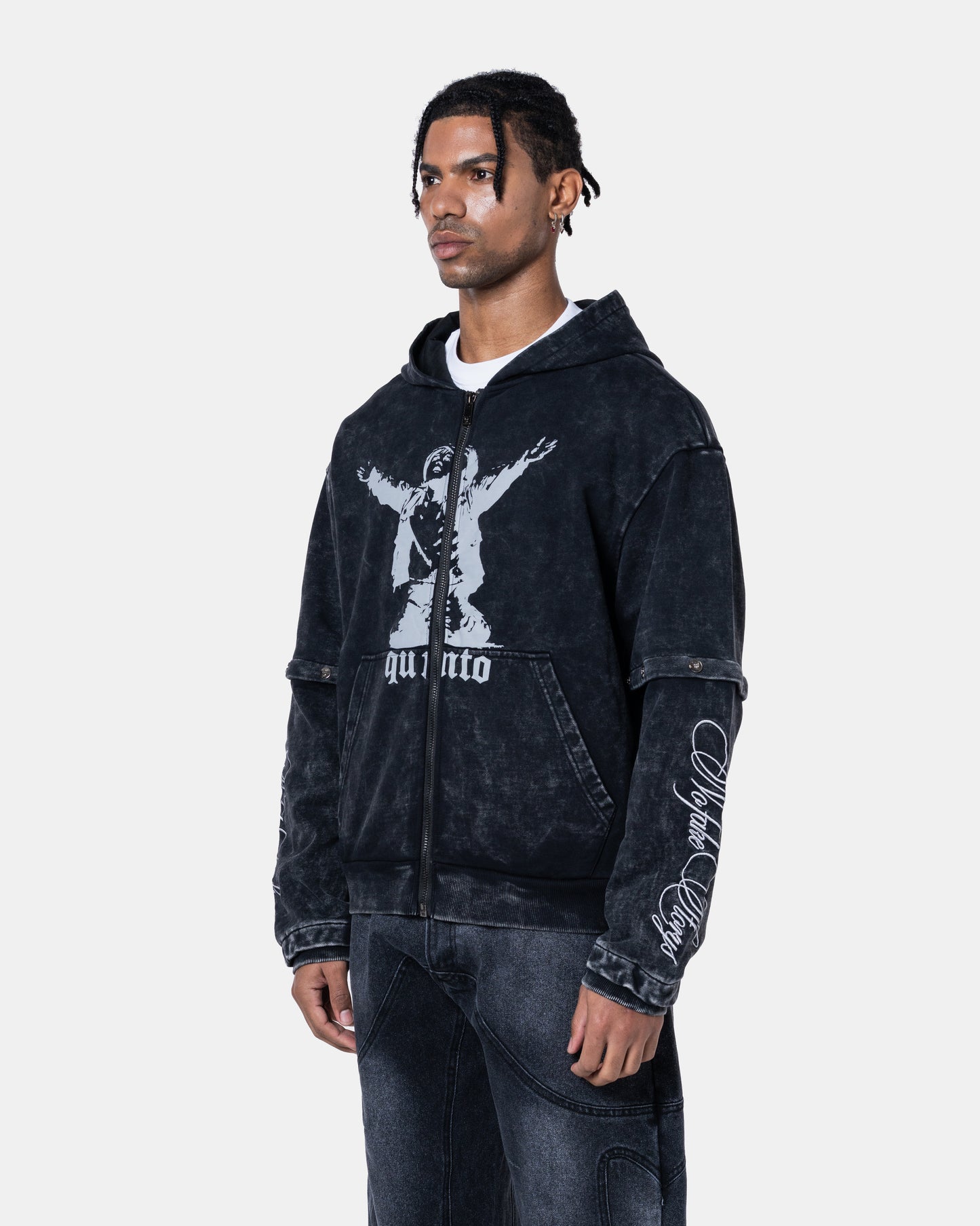 GRAFITI ZIPPER HOODIE BLACK