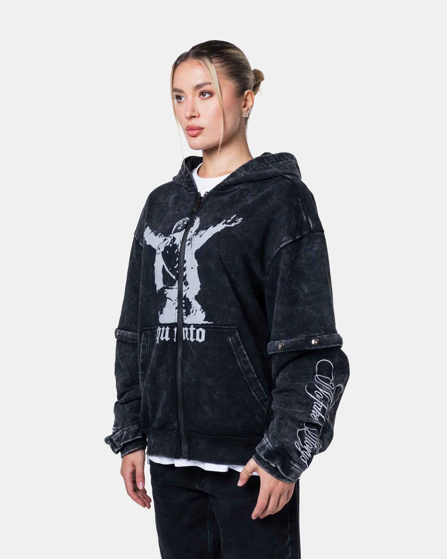 GRAFITI ZIPPER HOODIE BLACK