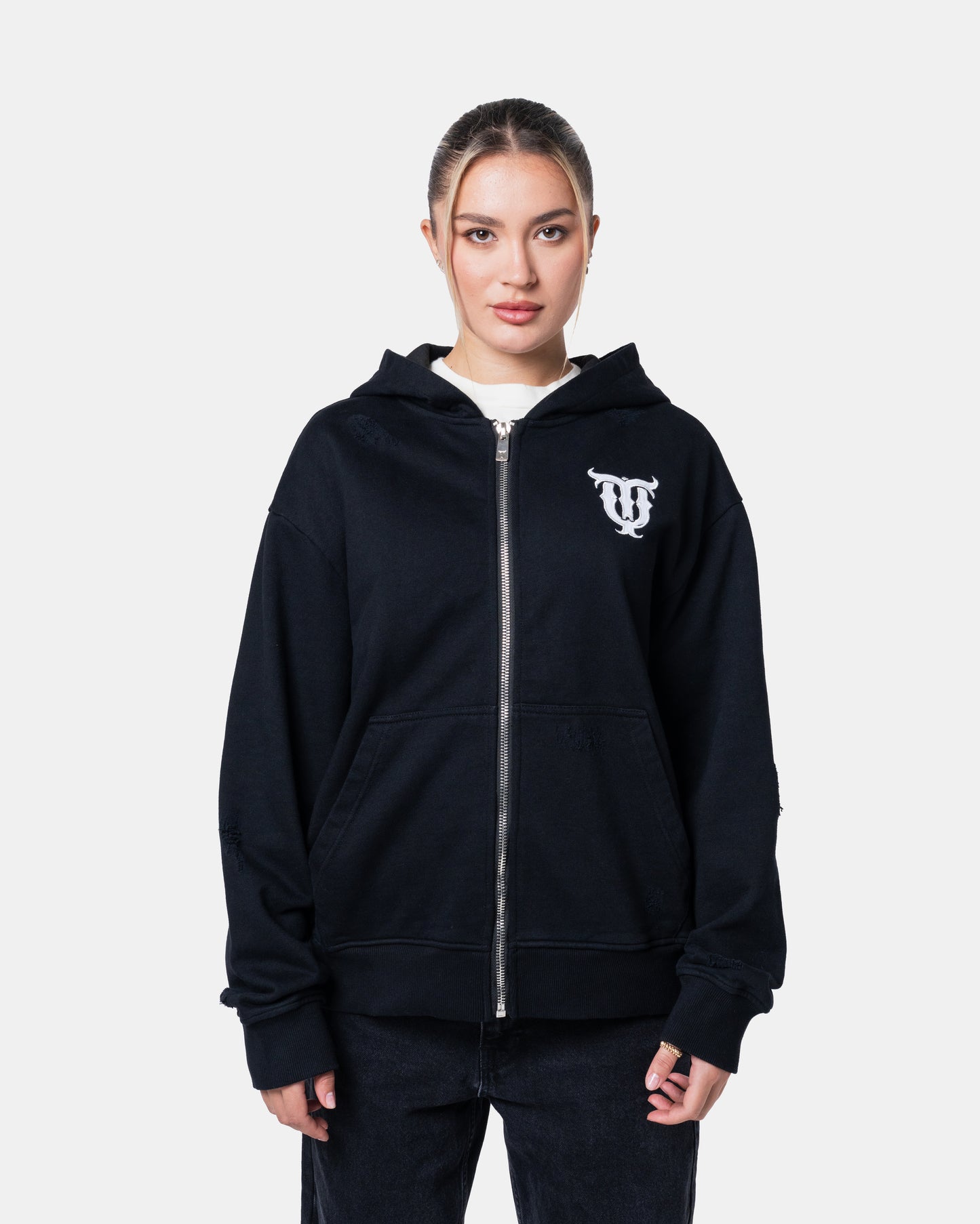QT DIAMOND ZIPER HOODIE BLACK