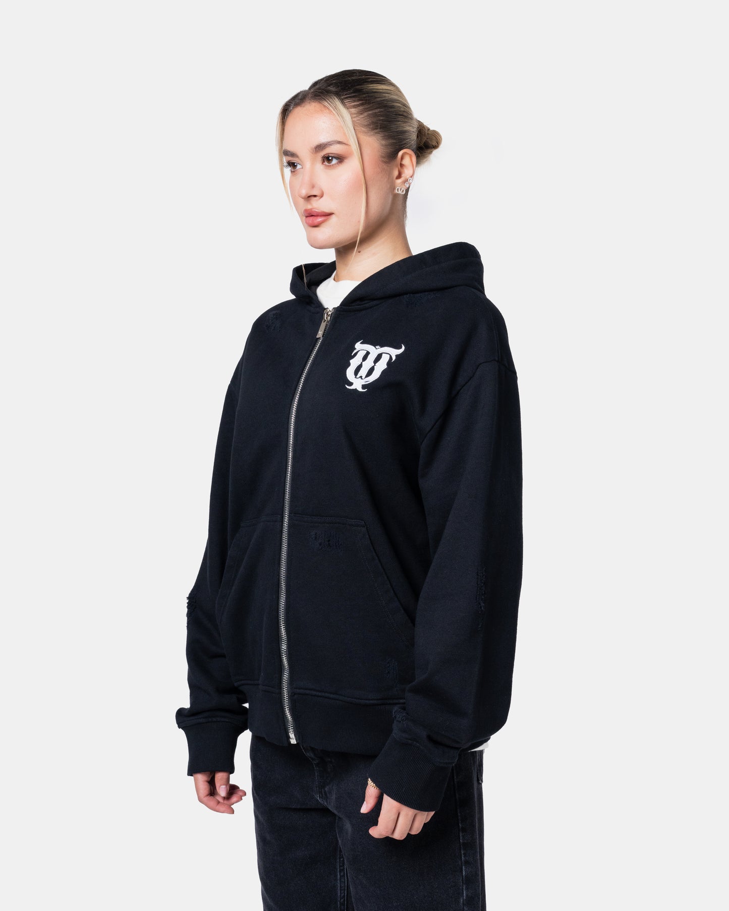 QT DIAMOND ZIPER HOODIE BLACK