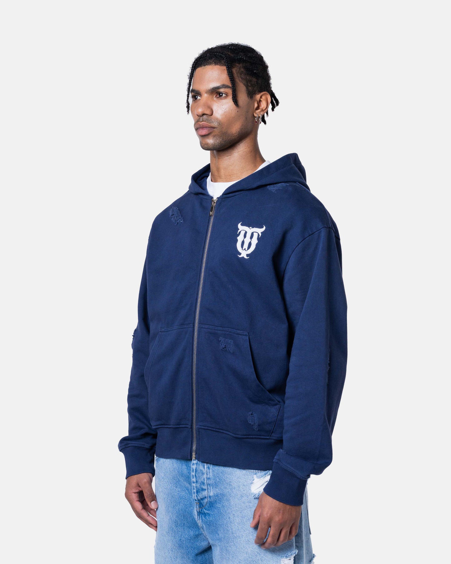 QT DIAMOND ZIPPER HOODIE BLUE