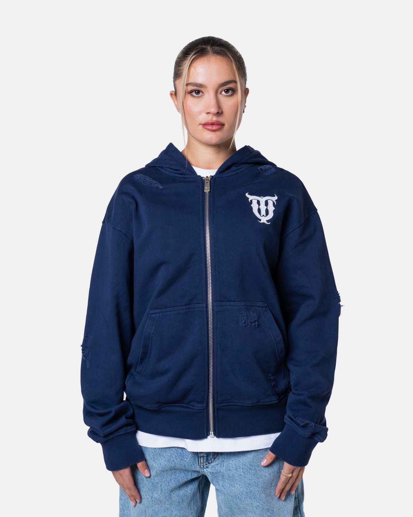 QT DIAMOND ZIPER HOODIE BLUE