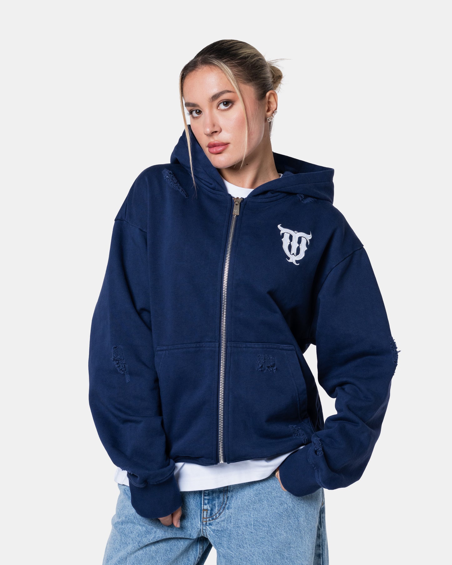 QT DIAMOND ZIPER HOODIE BLUE