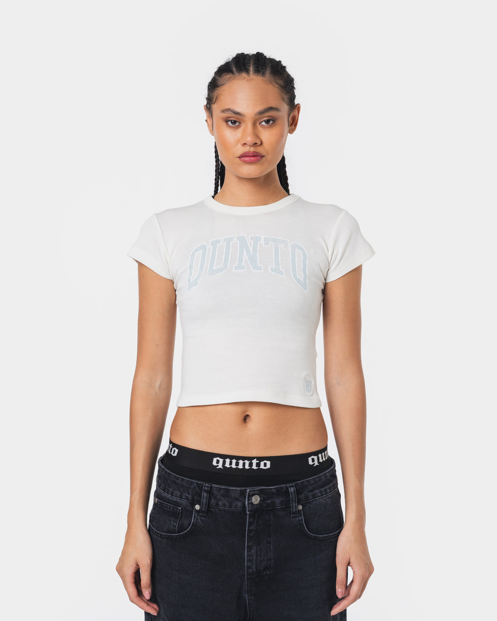 BLUE ON WHITE BABY TEE