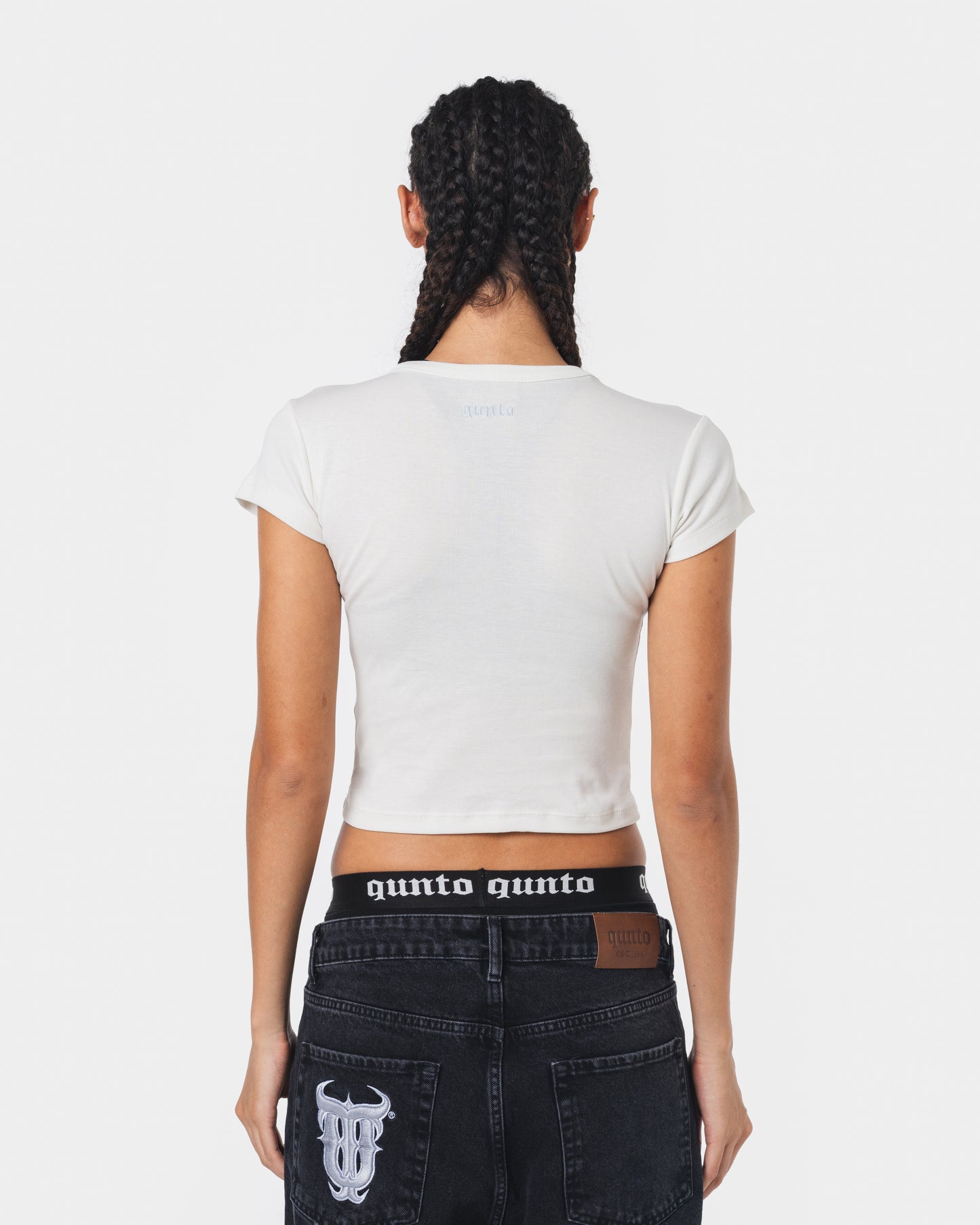 BLUE ON WHITE BABY TEE