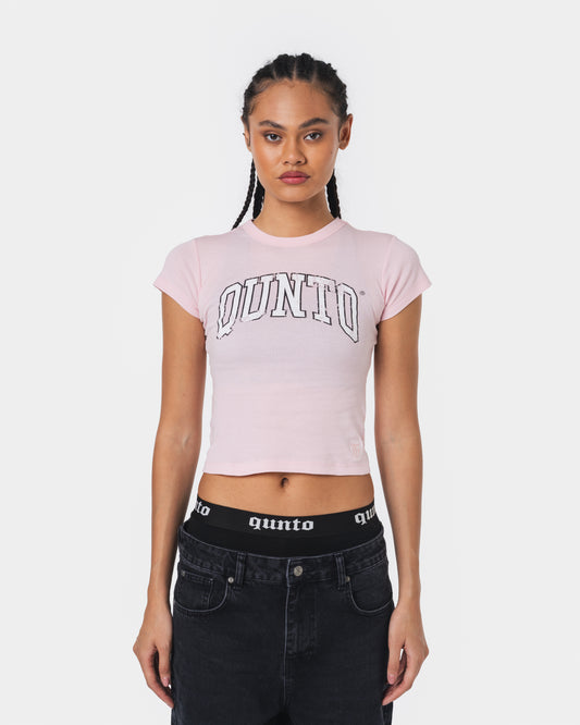 WHITE ON PINK BABY TEE