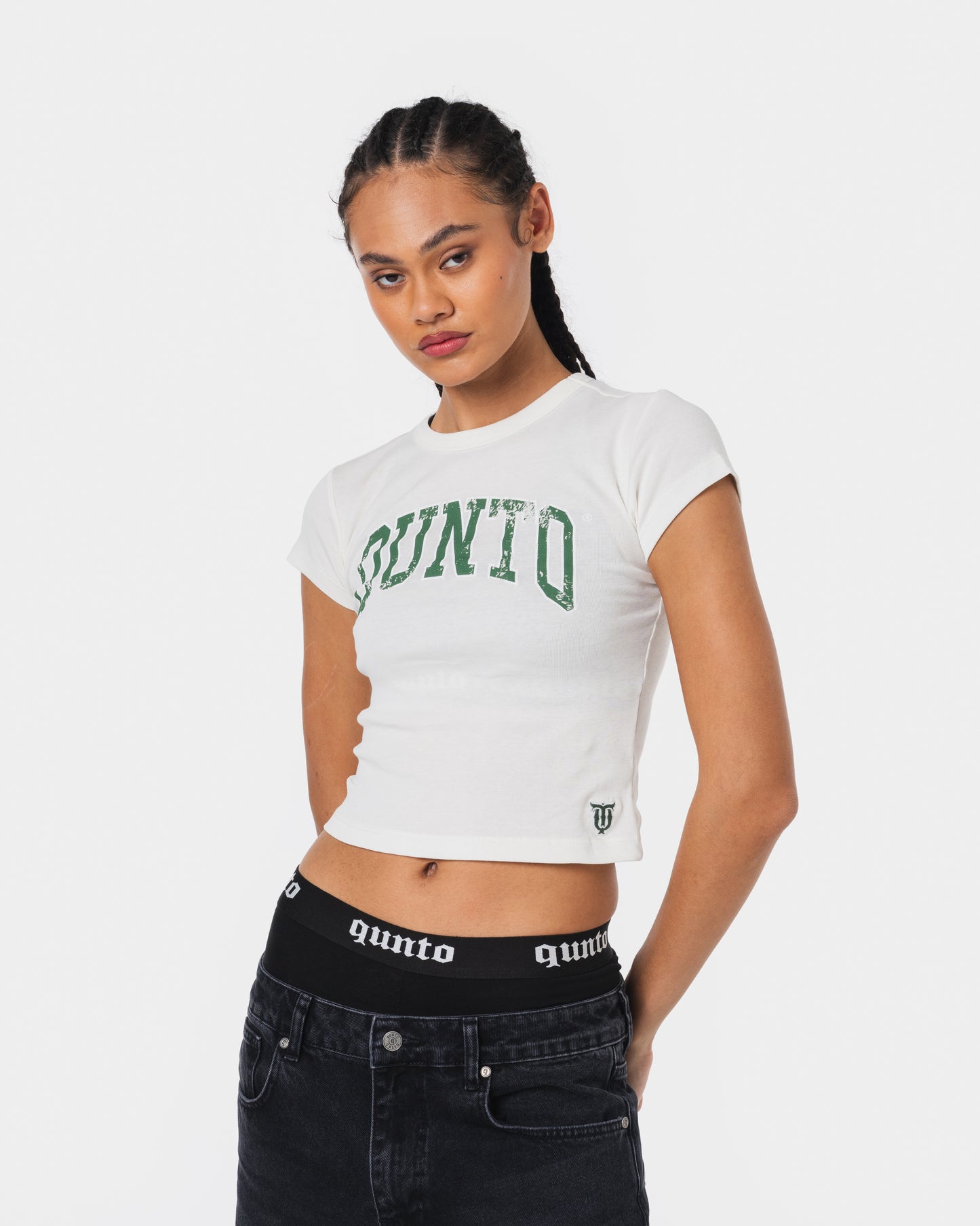 GREEN ON WHITE BABY TEE