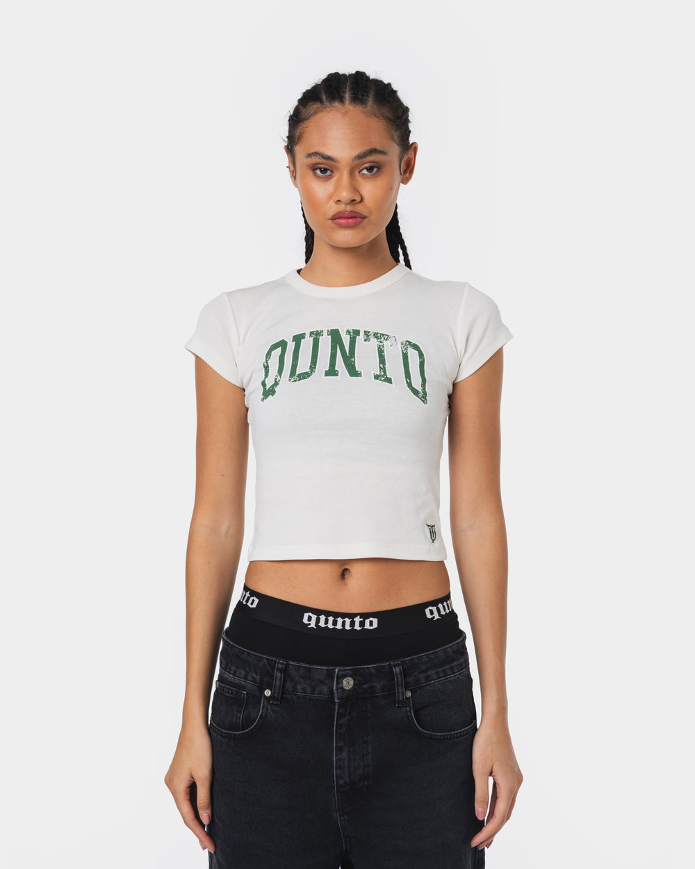 GREEN ON WHITE BABY TEE