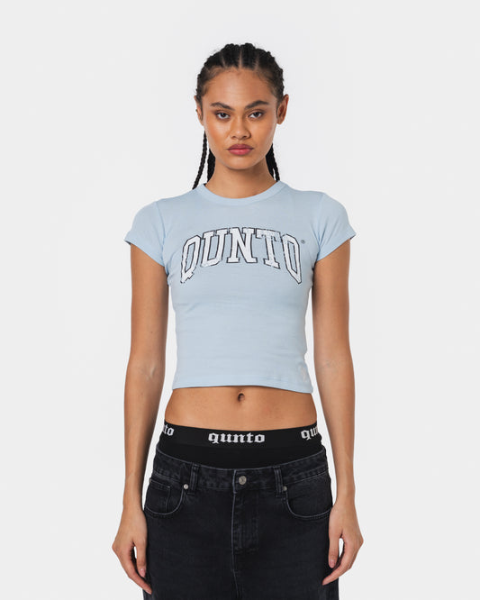 WHITE ON BLUE BABY TEE