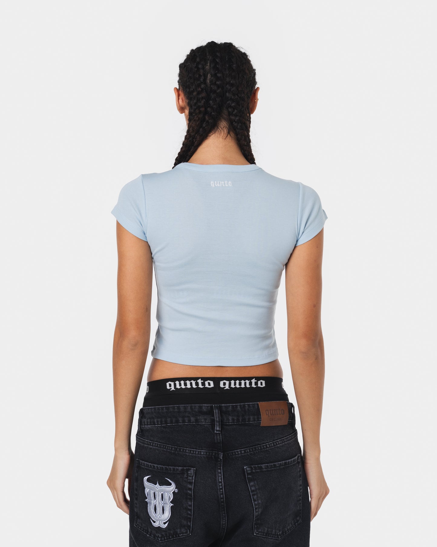 WHITE ON BLUE BABY TEE