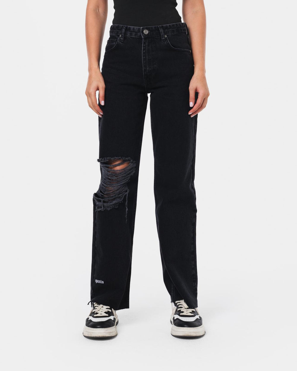 W RIPPED JEANS BLACK
