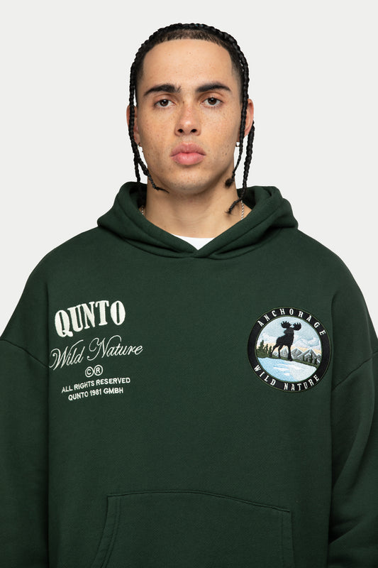 Moose Badge Hoodie Green