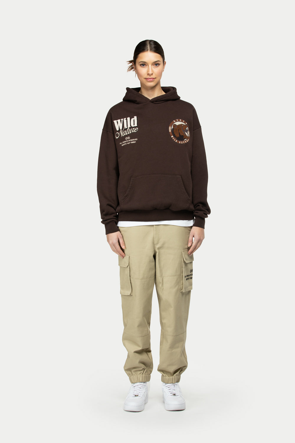 Bear Badge Hoodie Brown