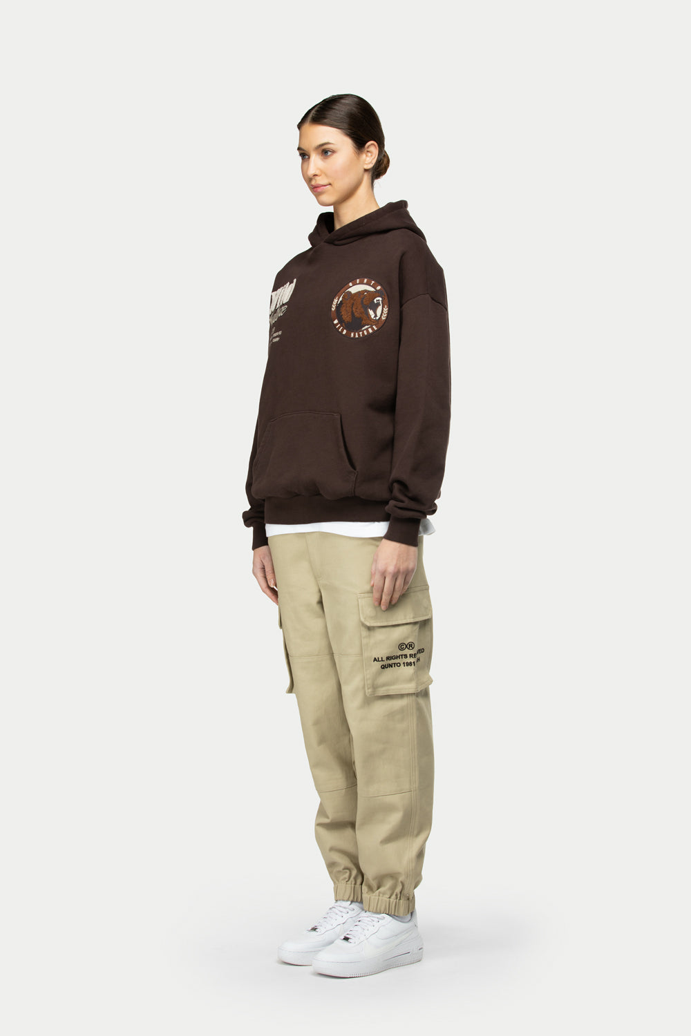 Bear Badge Hoodie Brown