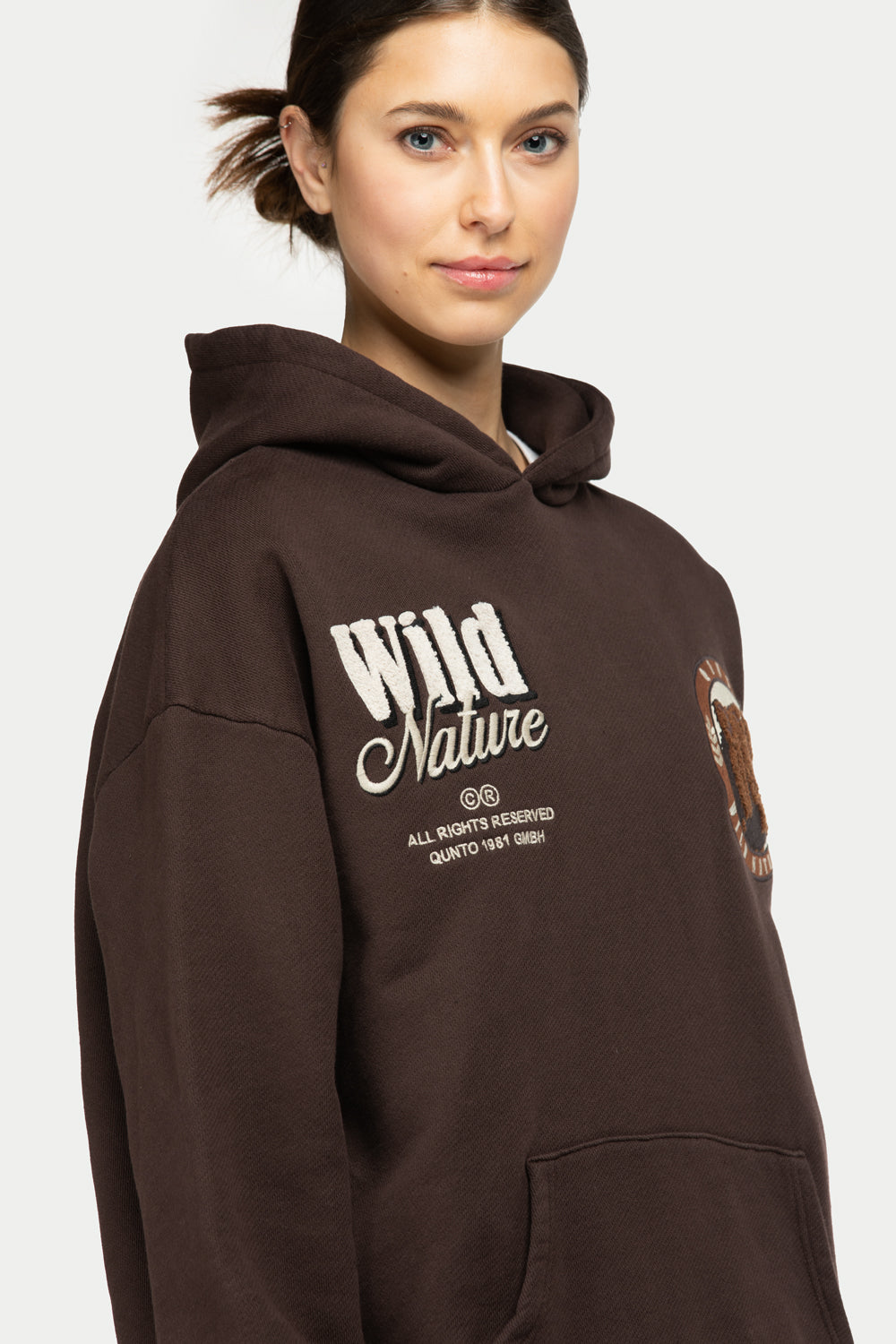 Bear Badge Hoodie Brown