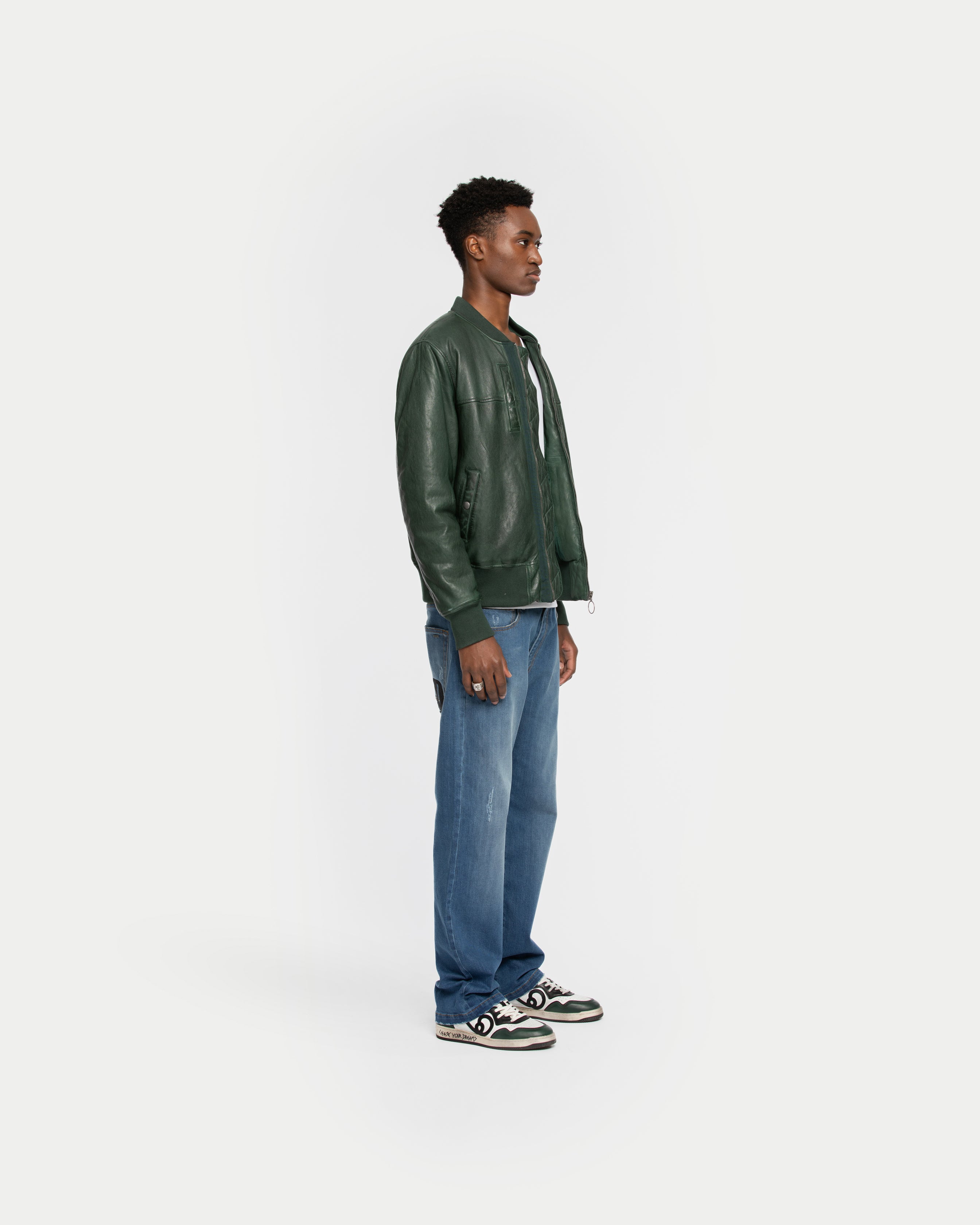 Grüne Lederjacke