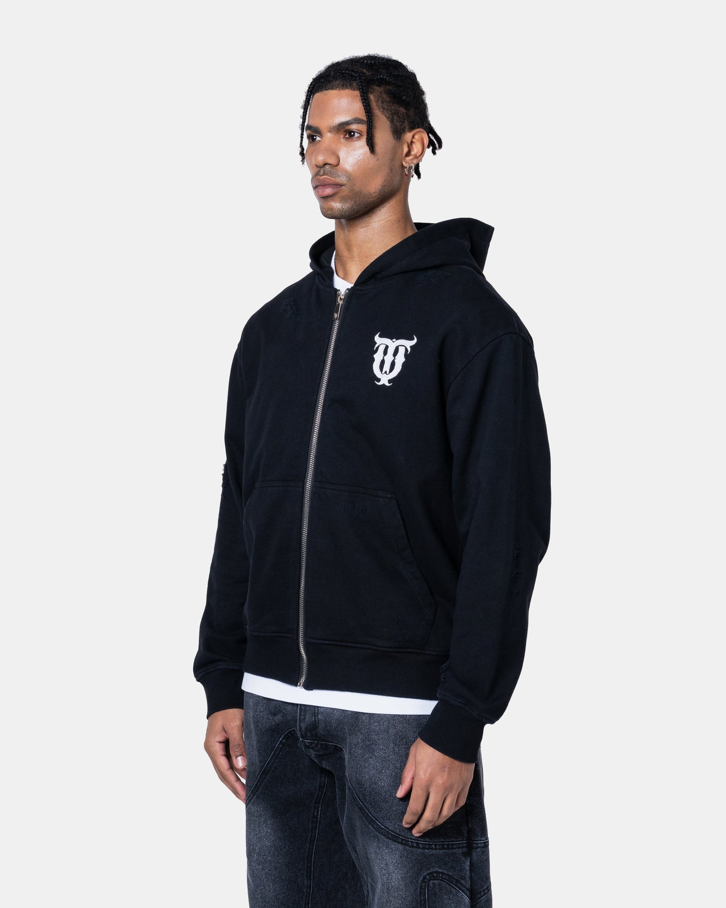 QT DIAMOND ZIPPER HOODIE BLACK