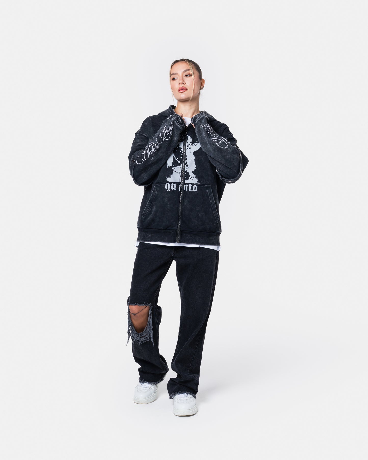 GRAFITI ZIPPER HOODIE BLACK