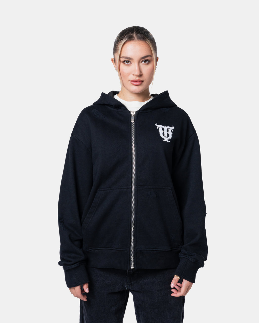 QT Pearl Zip Hoodie Black