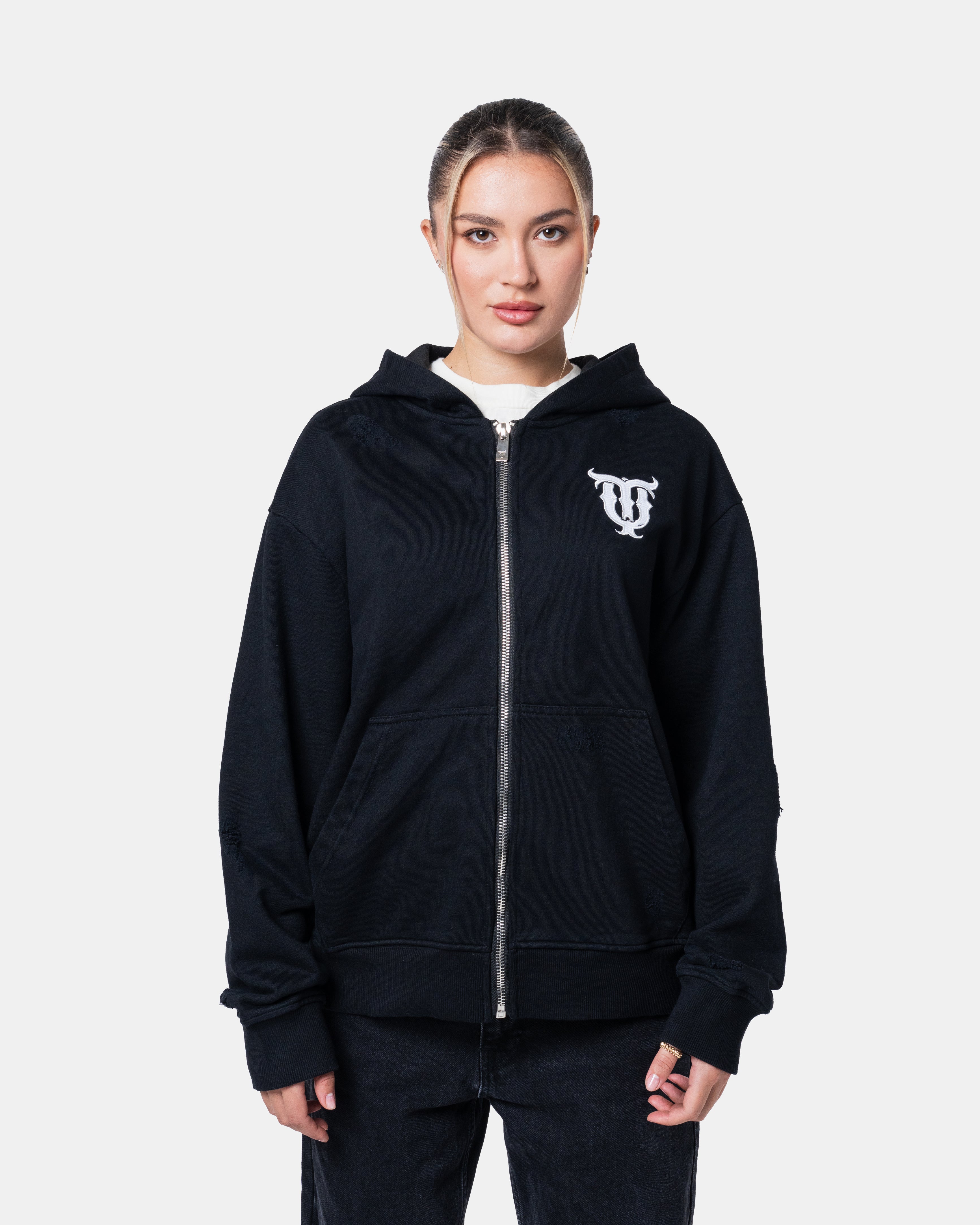 QT Pearl Zip Hoodie Black