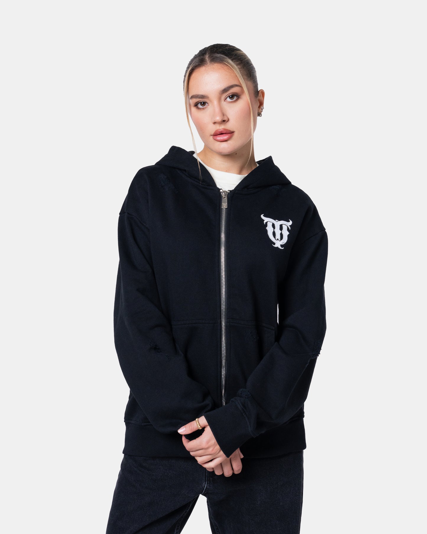 QT DIAMOND ZIPER HOODIE BLACK
