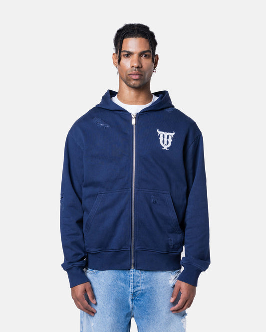 QT DIAMOND ZIPPER HOODIE BLUE