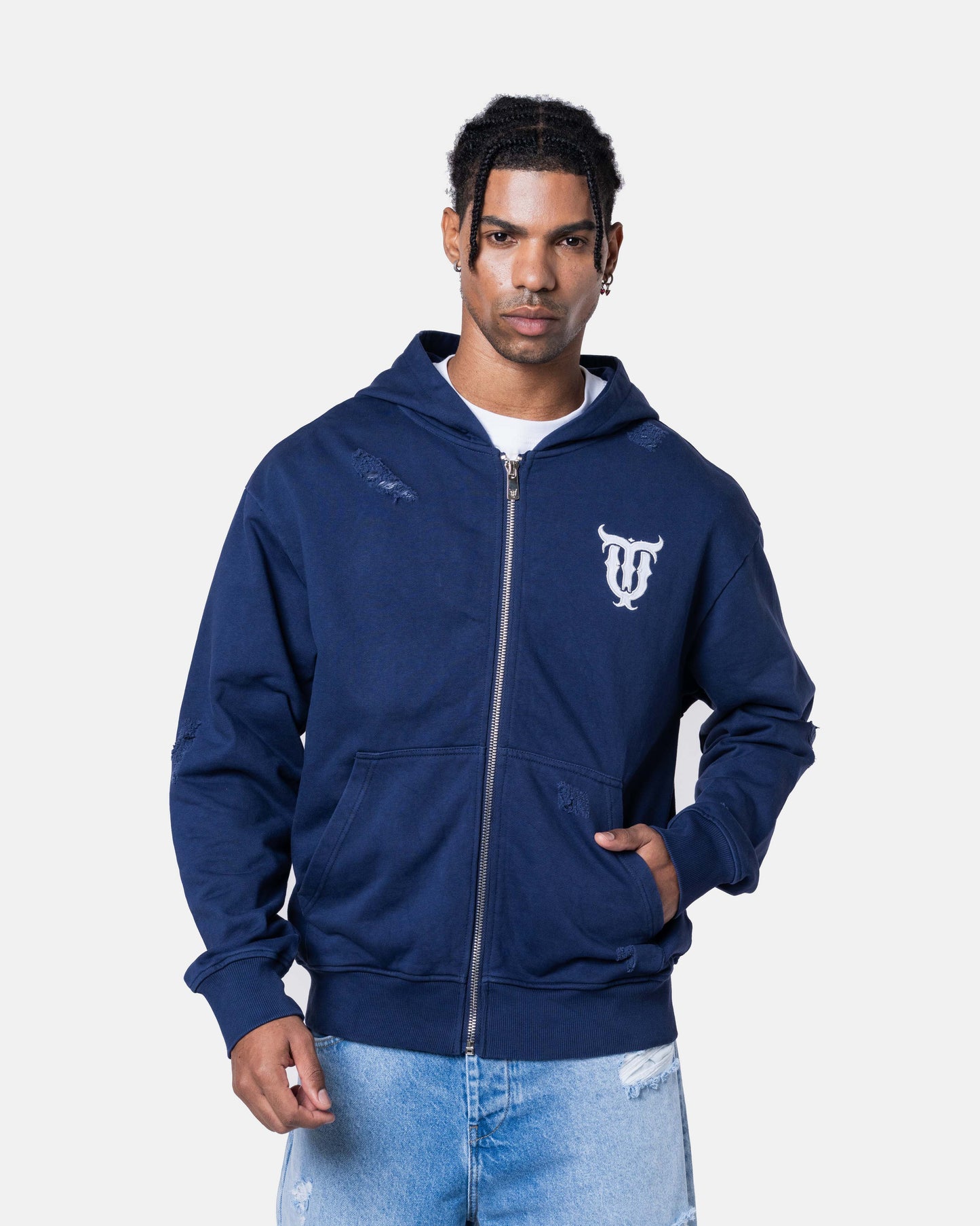 QT DIAMOND ZIPPER HOODIE BLUE