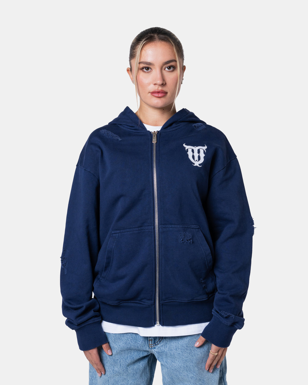 QT Pearl Zip Hoodie Blue