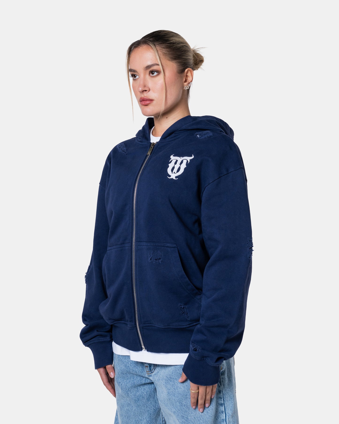 QT DIAMOND ZIPER HOODIE BLUE