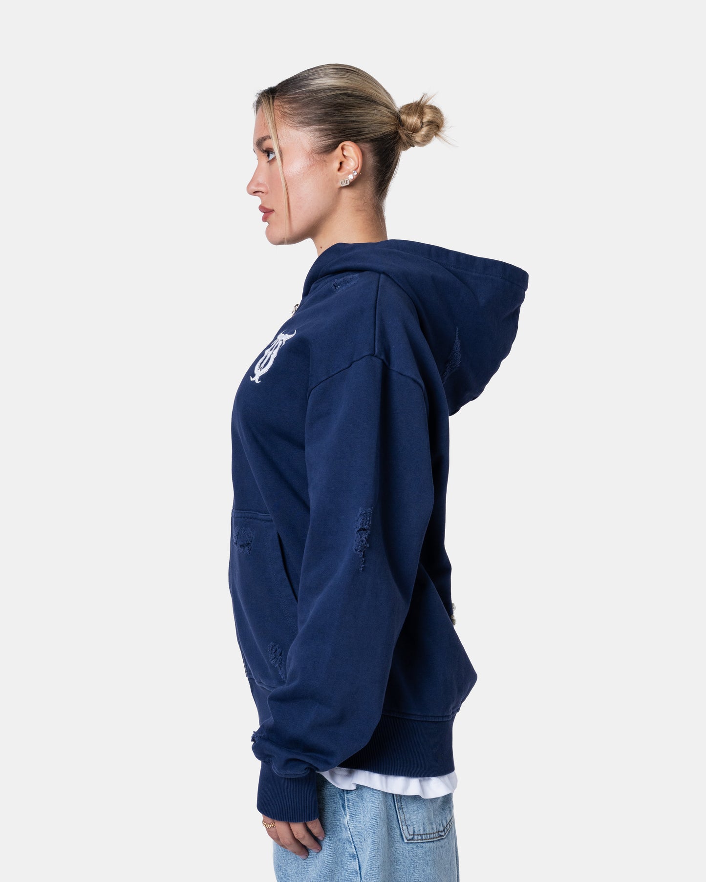 QT DIAMOND ZIPER HOODIE BLUE