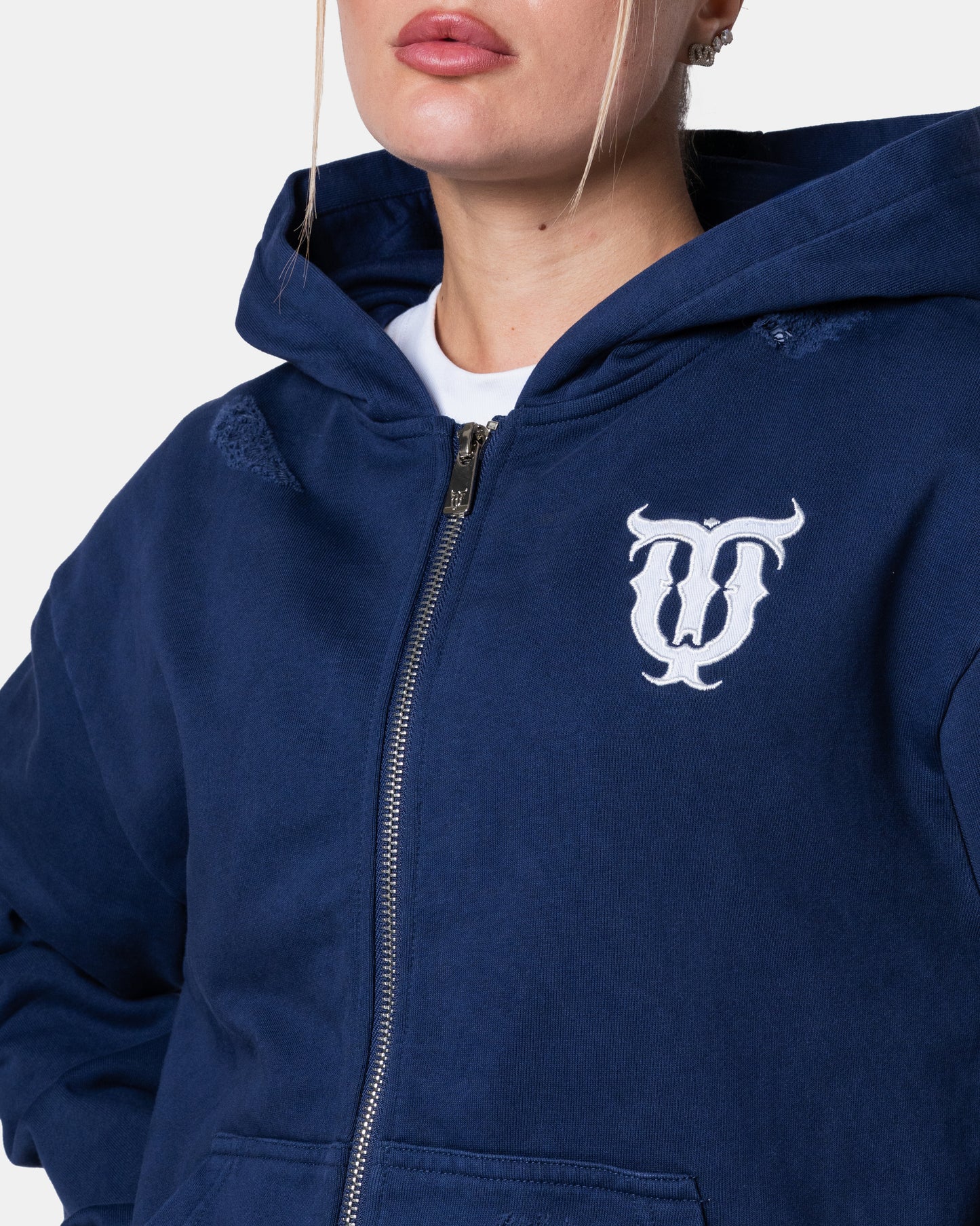 QT DIAMOND ZIPER HOODIE BLUE
