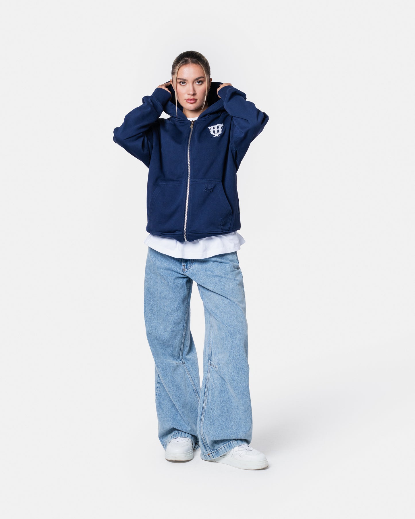 QT DIAMOND ZIPER HOODIE BLUE