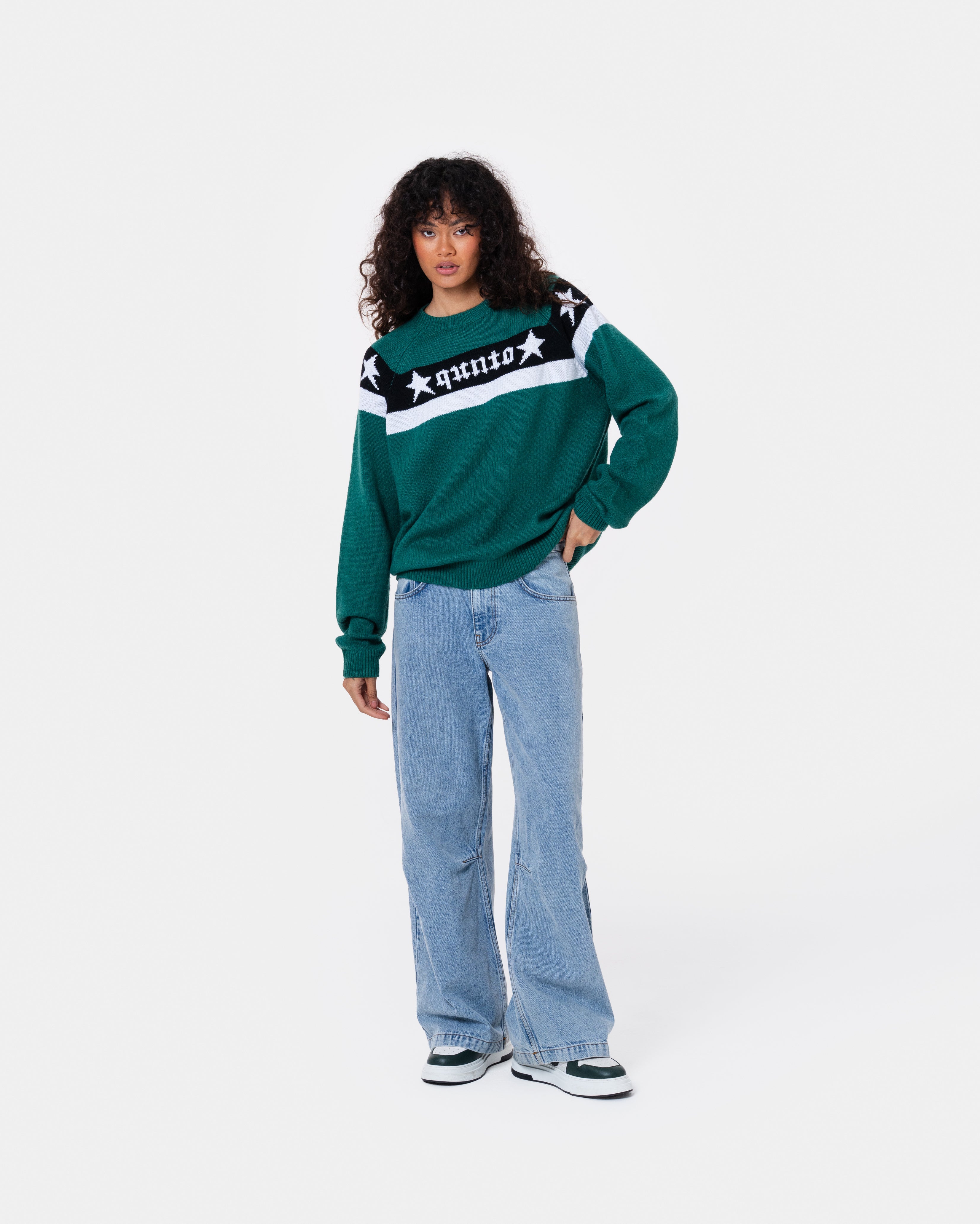 Star Banner Sweater Green