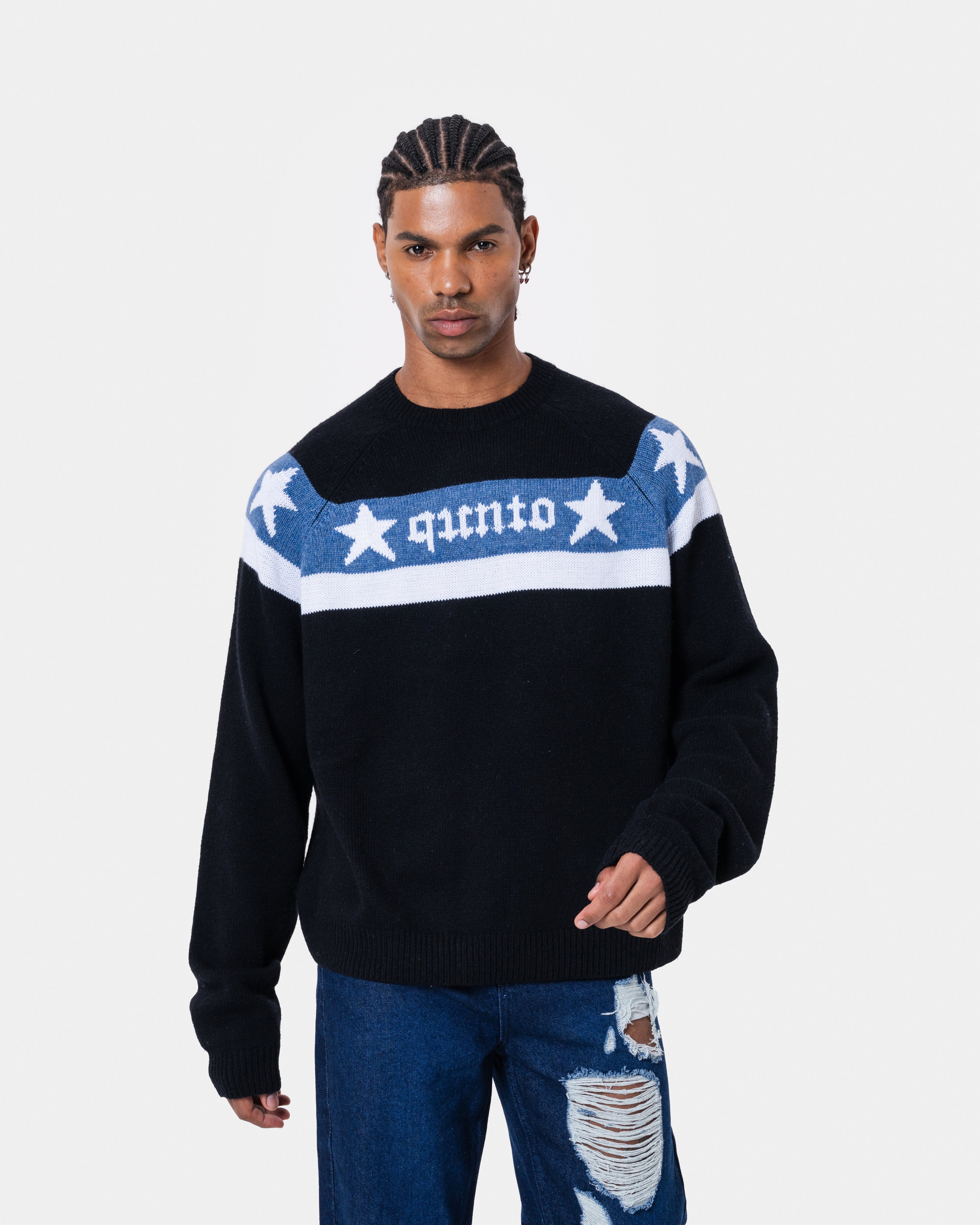 Star Banner Sweater Black