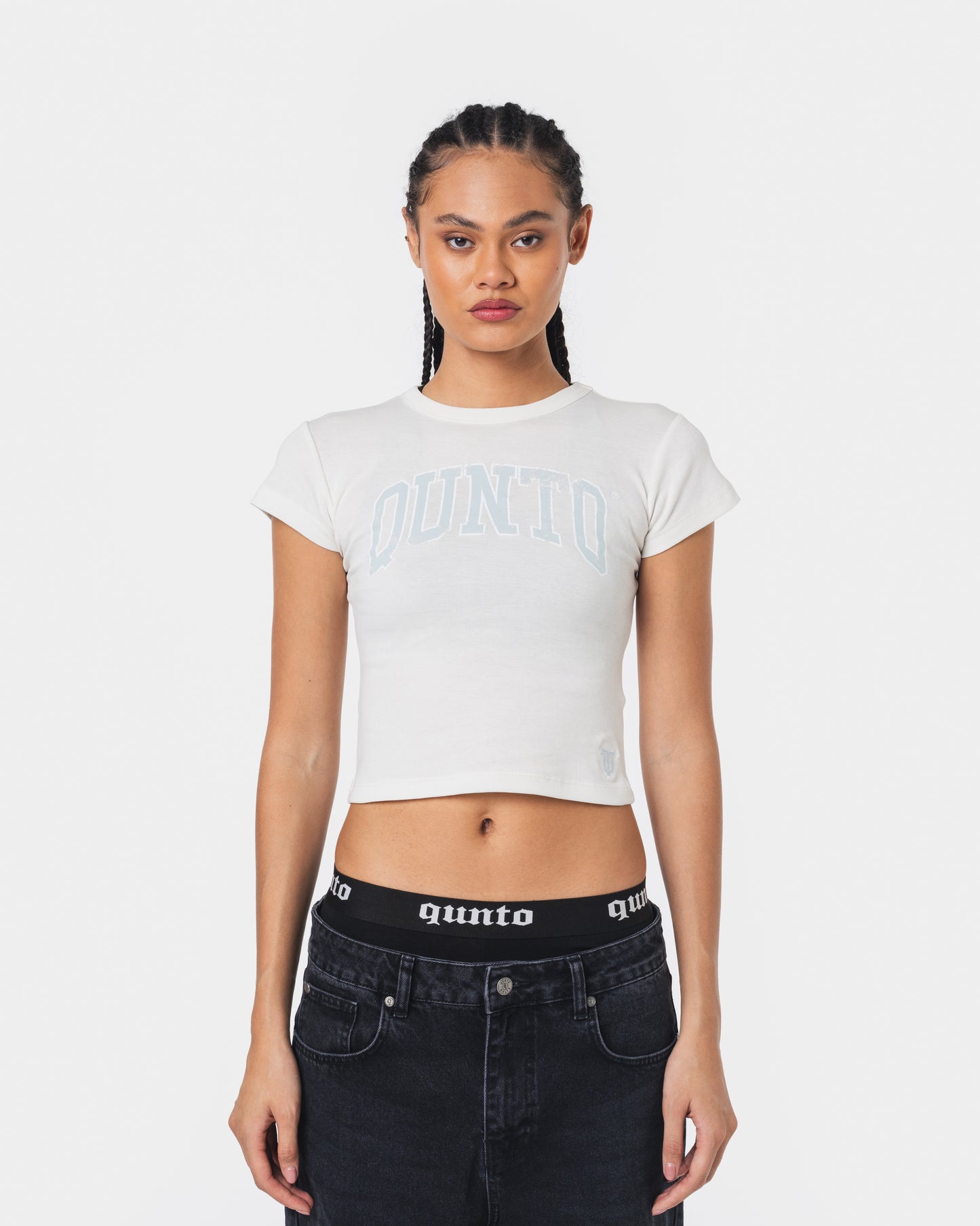 BLUE ON WHITE BABY TEE