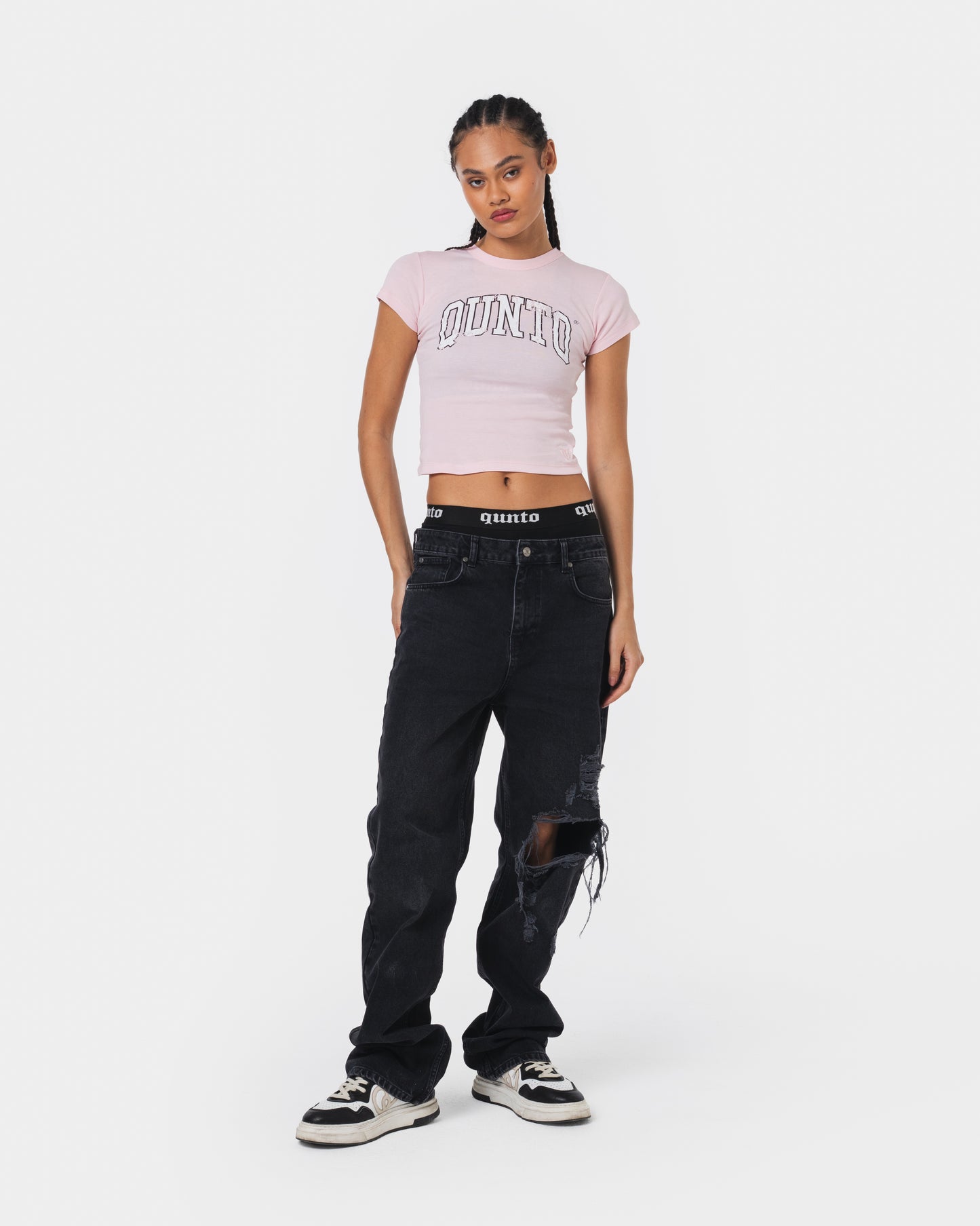 WHITE ON PINK BABY TEE