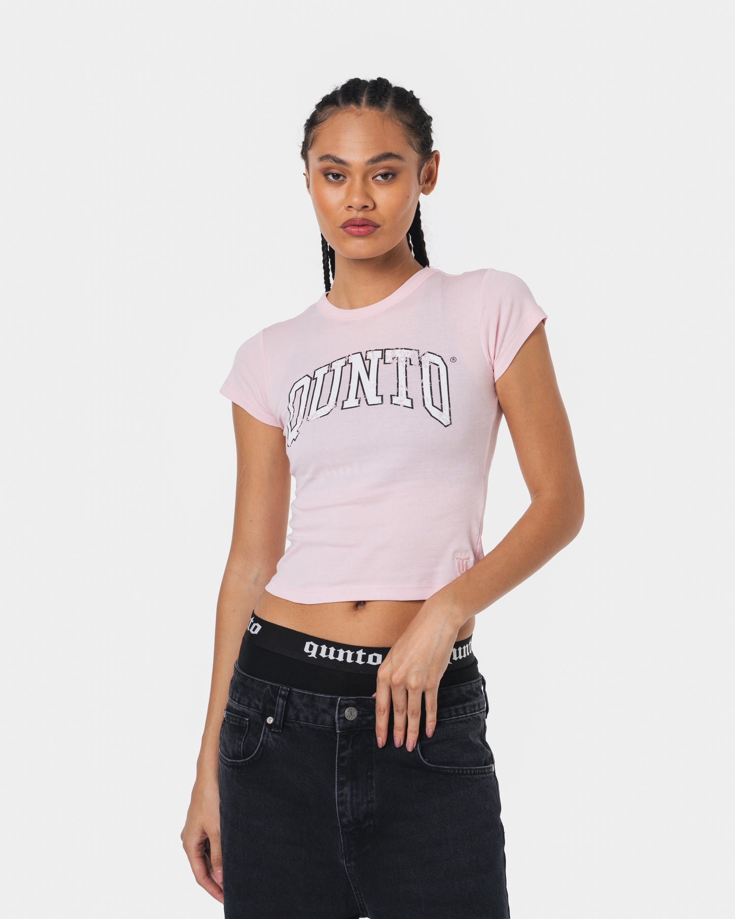 WHITE ON PINK BABY TEE