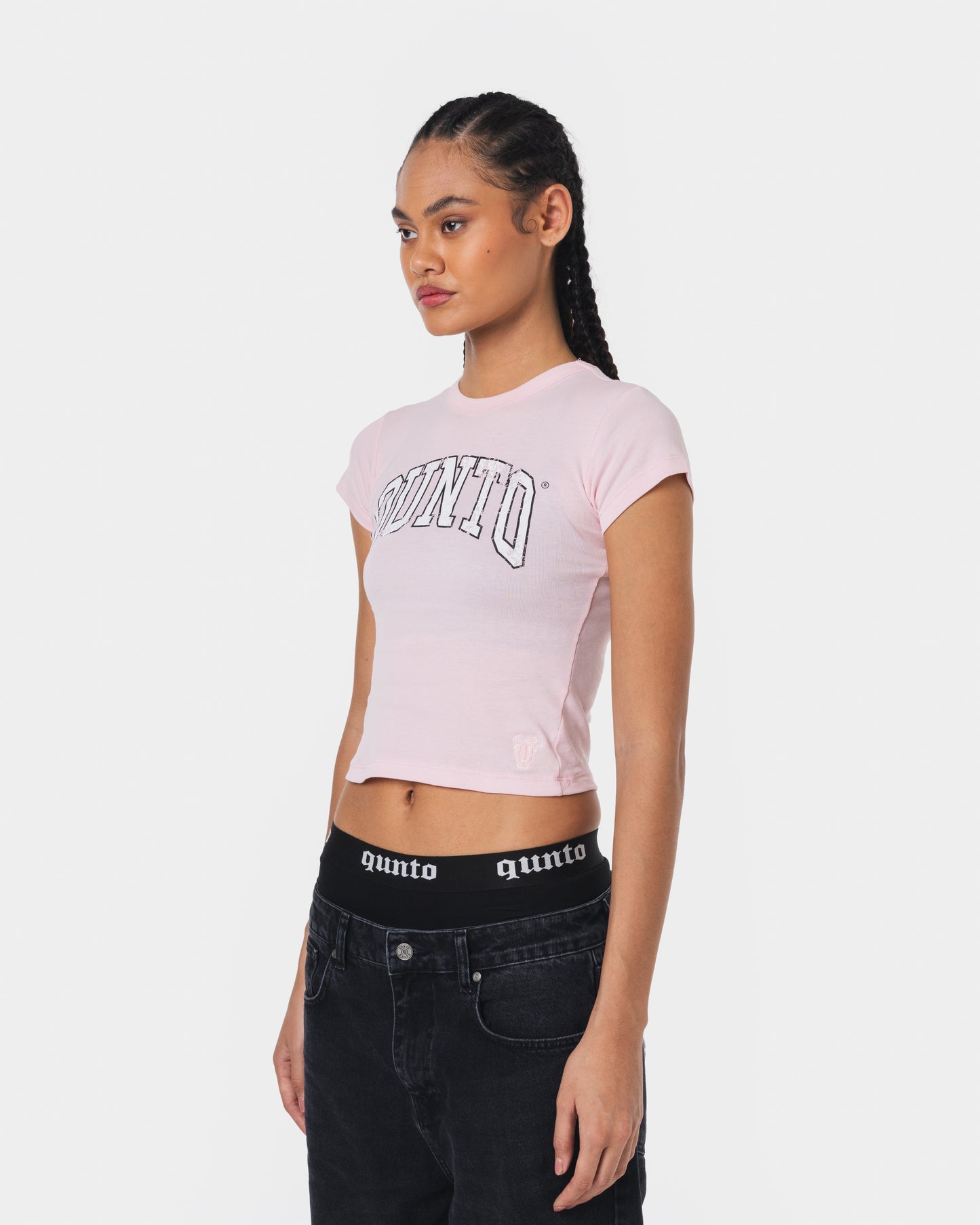 WHITE ON PINK BABY TEE