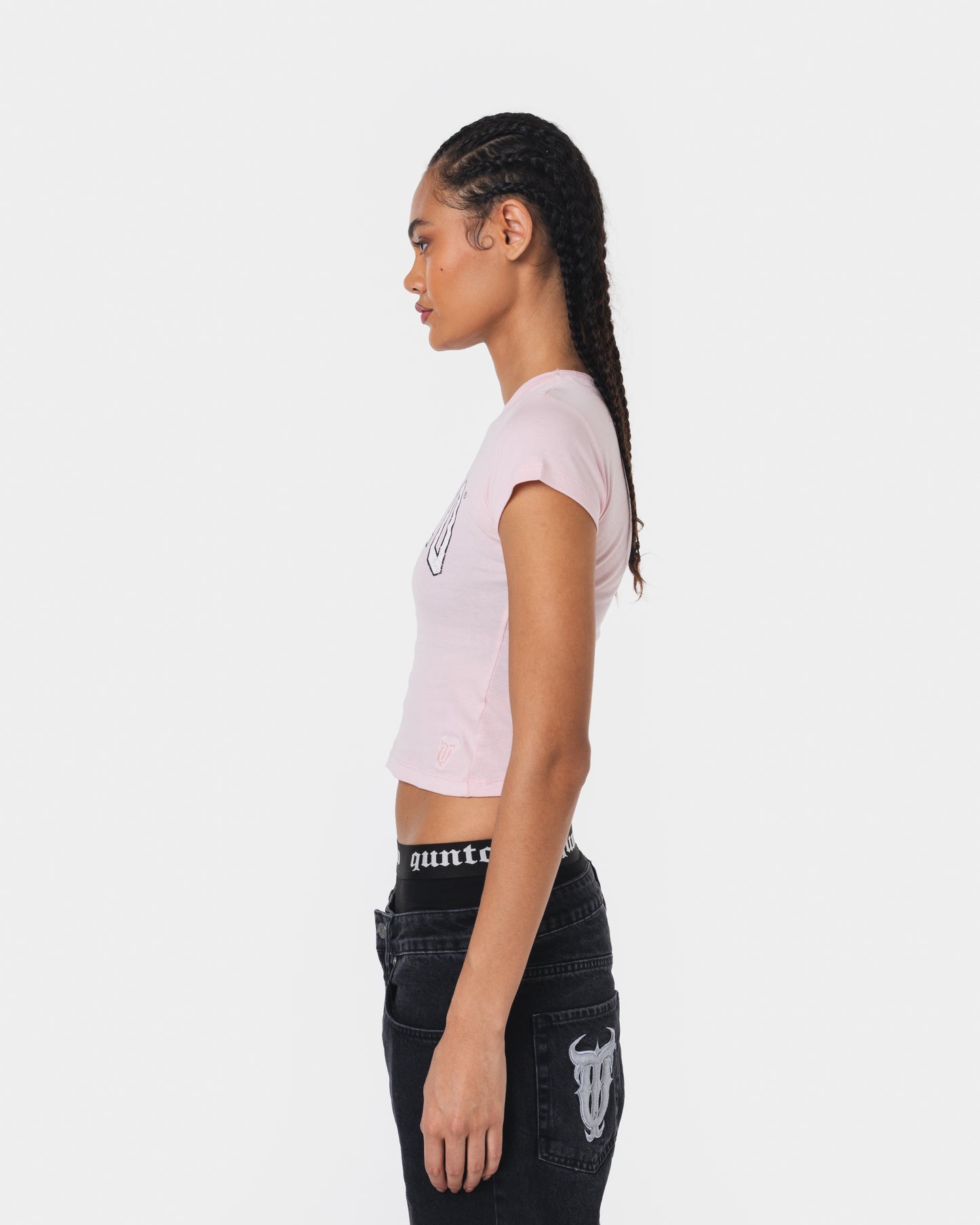 WHITE ON PINK BABY TEE