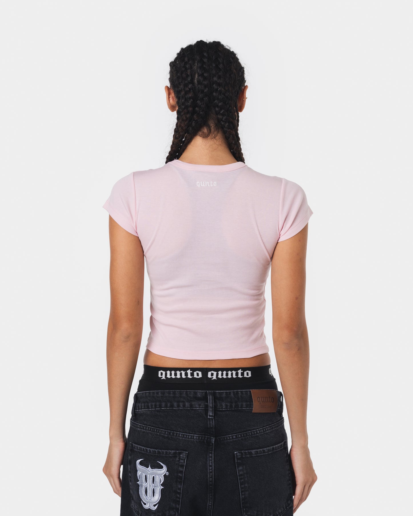 WHITE ON PINK BABY TEE