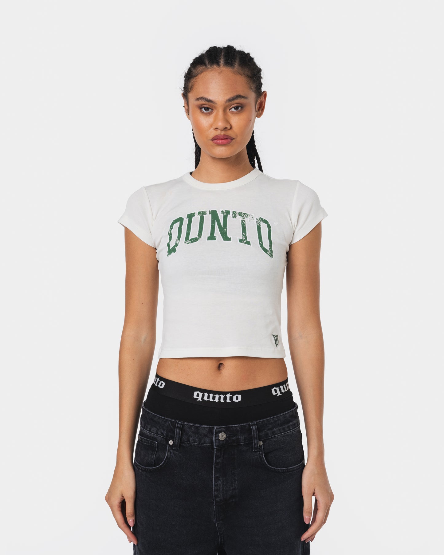 GREEN ON WHITE BABY TEE