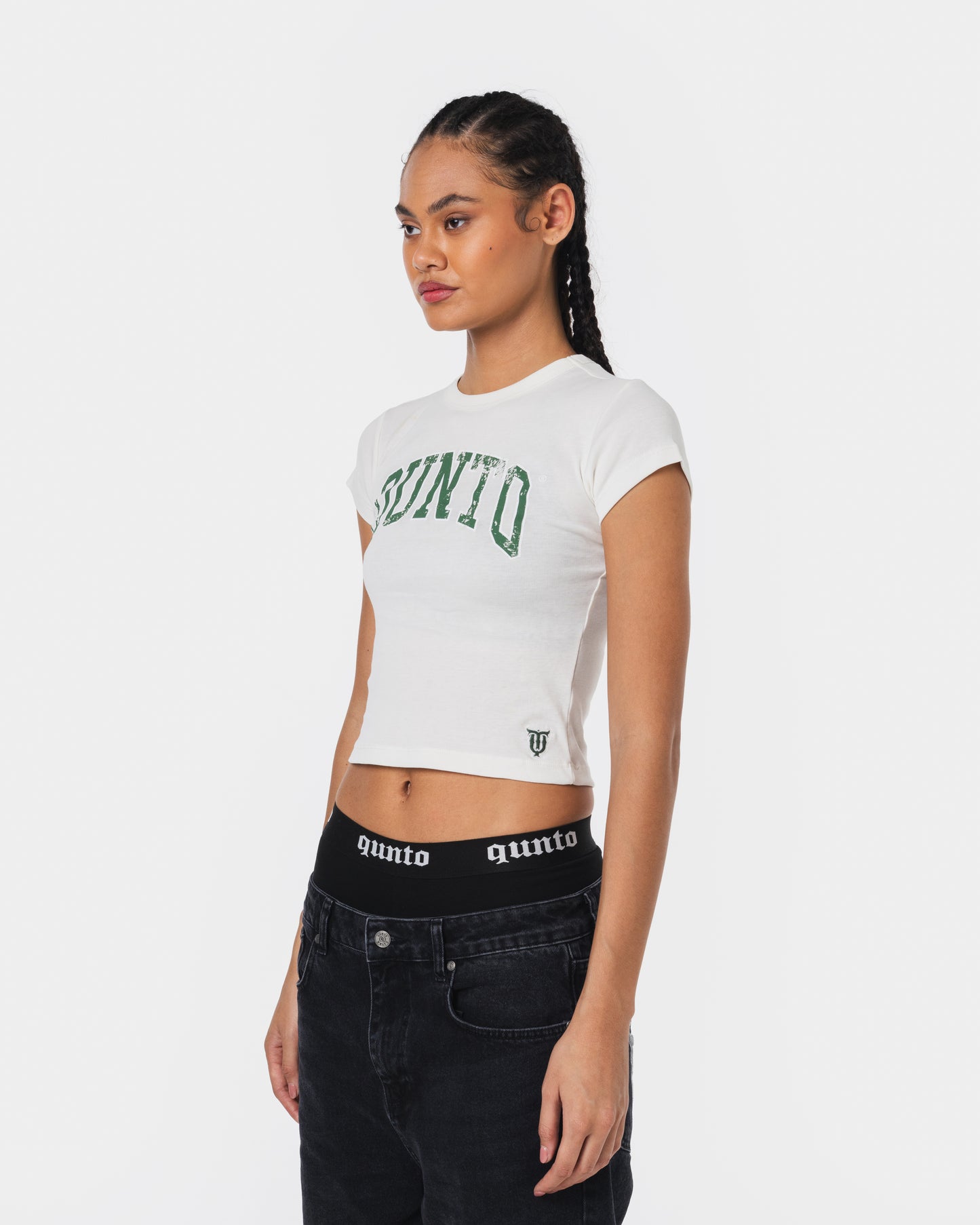 GREEN ON WHITE BABY TEE