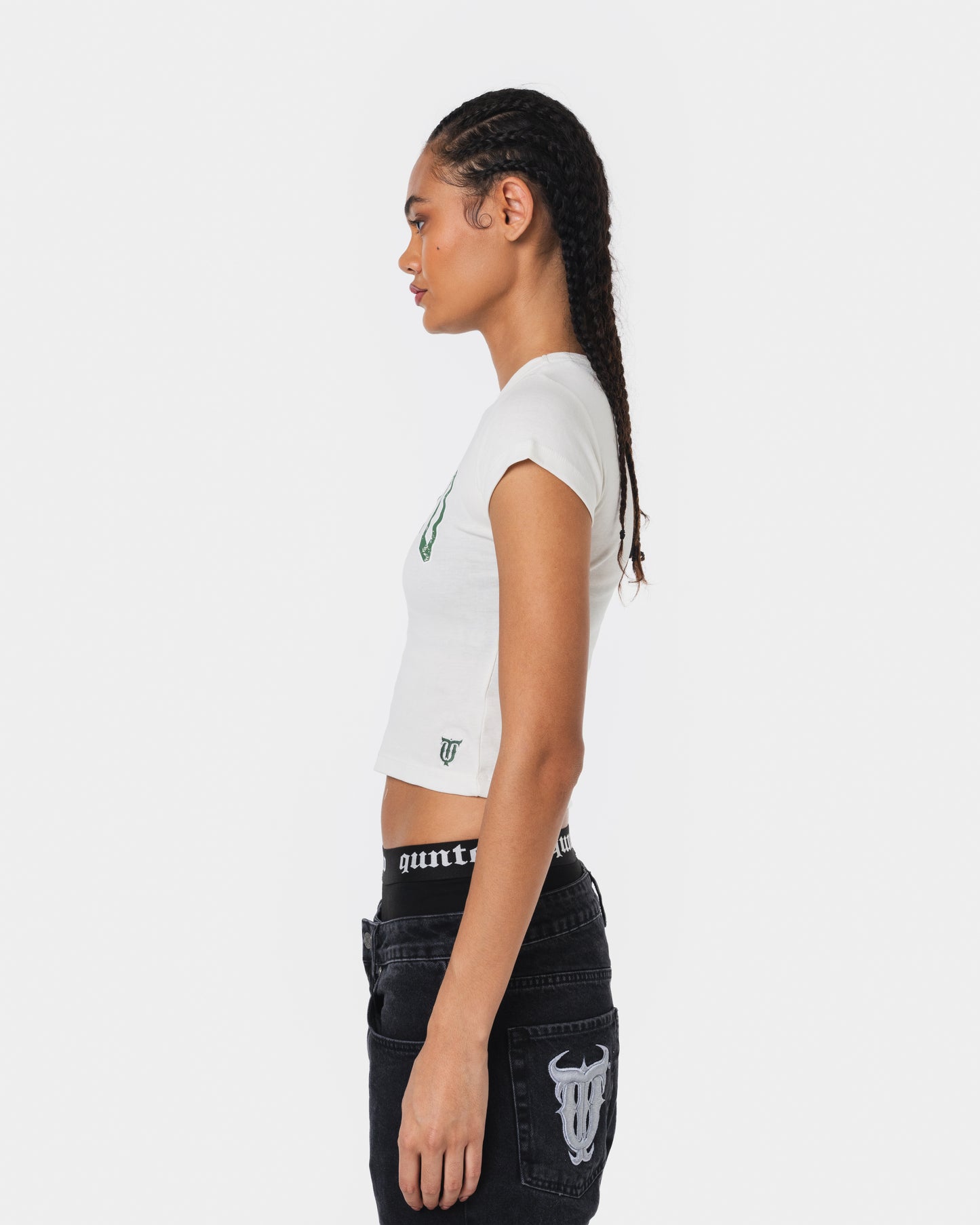 GREEN ON WHITE BABY TEE