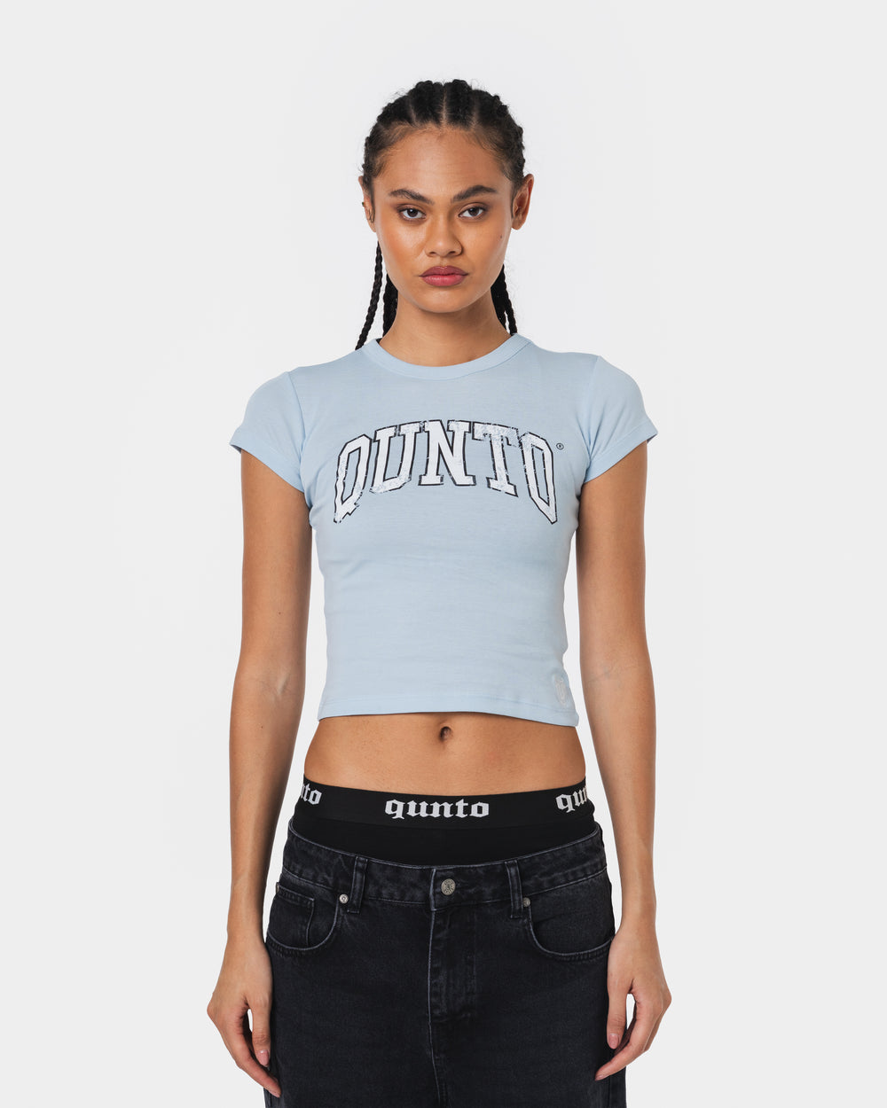 WHITE ON BLUE BABY TEE