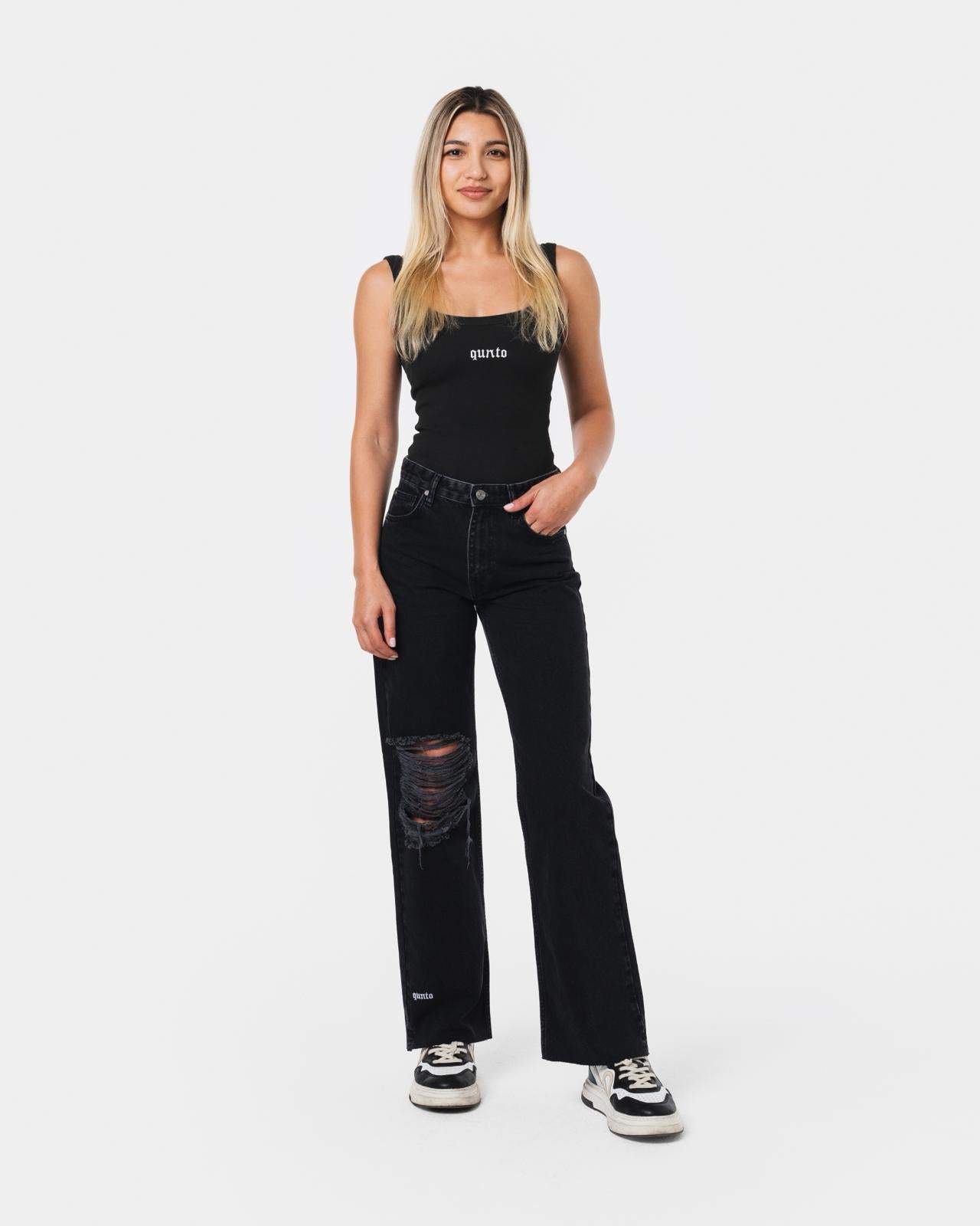 W RIPPED JEANS BLACK