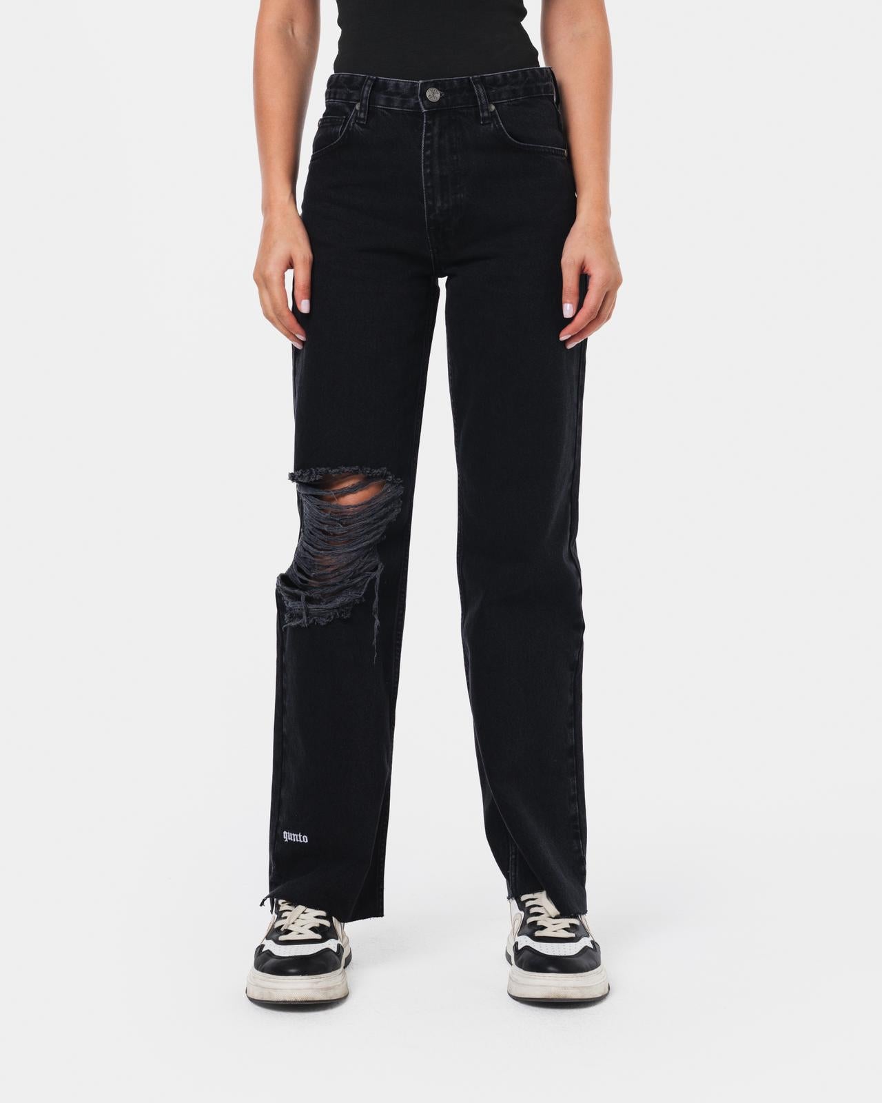 W RIPPED JEANS BLACK